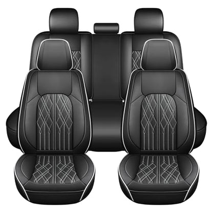 Huidasource Automotive Seat Covers, Leather Seat Cover Universal Fit for Most Cars Sedans SUVs Trucks, Airbag Compatible, Cup Holder Access, Easy Install, Wipes Clean, Wear-Resistant, Black&White - color: A-Black&White, size: 5pcs Full Set