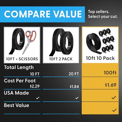 Industrial Strength - 10FT 10 Pack Black Indoor/Outdoor Adhesive Mounting Tape - Self Mating Reclosable Fastener Compatible with 3M SJ3550 / SJ3560 Dual Lock - size: 10 FT X 10 PACK, style: Black