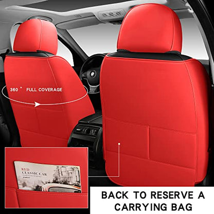 INZU Cute Rabbit Comfortable Leather Auto Car Seat Covers Front & Rear Seat Protector Fit Sedan SUV 5 Seats Full Set Universal Fit (Black & Red) - color: Black Red