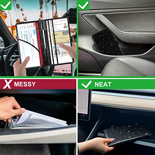Car Registration and Insurance Holder, Vehicle Glove Box Organizer Cool Car Accessories, Auto Truck Document Holder for Cards, Driver License, Black Glitter