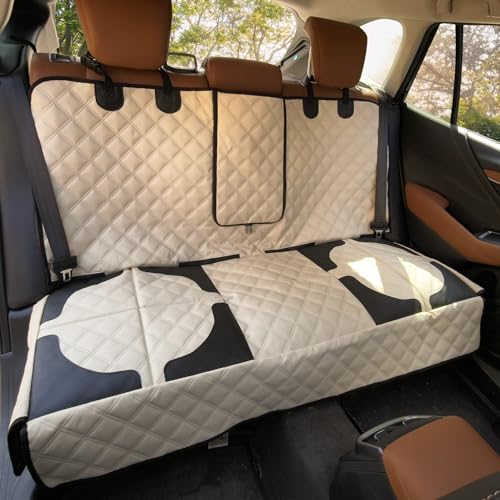 Pet Bench Seat Covers for Mid-Size Sedans and SUVs, Heavy Duty Nonslip Car Seat Protector for Child Car Seat, Waterproof Back Seat Covers for Dogs and Kids, Armrest & Seatbelt Access(Beige)