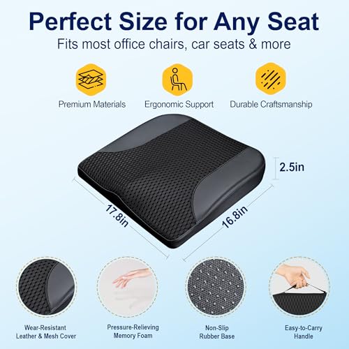 kingphenix Car Seat Cushion – Memory Foam Pad for Driving Comfort – Boosts Height and Relieves Coccyx & Lower Back Pain – Car, Truck, Office Chair (Leather & 4D Mesh Black) - color: Leather & 4d Mesh Black