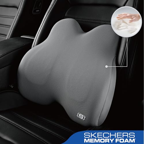 Skechers Memory Foam Lumbar Pillow,Lumbar Support Pillow for Office, Chair Lower Back Pain Relief Lumbar Pillow, Ergonomic Design Back Support Pillow for Office Chair, Car, Home, Travel,Gray
