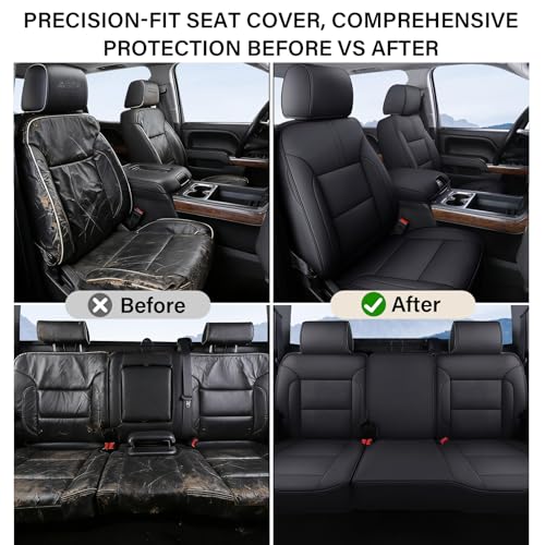 Coverado Chevy Silverado Seat Covers Full Set, Faux Leather Car Seat Covers Fit for 2014-2018 1500, 2015-2019 2500HD 3500HD Chevy Silverado GMC Sierra Crew Double Extended Cab (Black) - color: Black, size: FullSet(2014-2018)