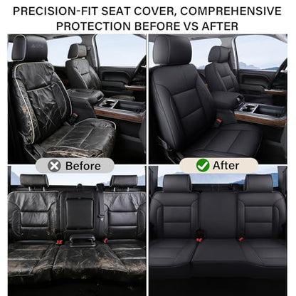 Coverado Chevy Silverado Seat Covers Full Set, Faux Leather Car Seat Covers Fit for 2014-2018 1500, 2015-2019 2500HD 3500HD Chevy Silverado GMC Sierra Crew Double Extended Cab (Black) - color: Black, size: FullSet(2014-2018)