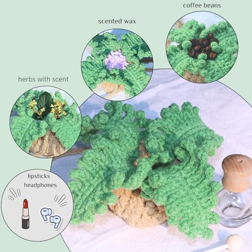 ROFIGL Handmade Crochet Hanging Car Air Freshener - Botanical Fern Leaf Design with 12ml Refillable Glass Essential Oil Bottle, Long-Lasting Car Diffuser & Nature-Inspired Decor - style: Fern