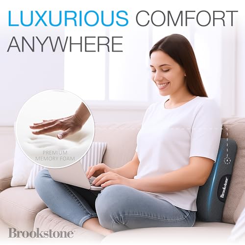 Brookstone - Luxurious Lumbar Support Pillow for Car or Office Chair, Back Cushion with Premium Grade Memory Foam, Breathable and Washable Cover, Adjustable Strap