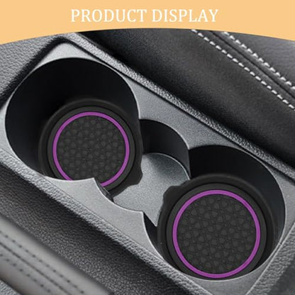 2PCS Car Cup Holder Coaster, Silicone Non-Slip Vehicle Cup Recessed Mats, Waterproof ＆ Sift-Proof Automotive Interior Insulation Drink Insert Pads, Universal Fit (Purple/Black) - color: Purple/Black