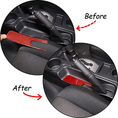 Soft Carbon Fiber Handbrake Panel Trim Cover Compatible with Toyot@ FJ Cruiser 2007-2021, Center Console Emergency Brake Panel Protection Sticker Accessories (Red) - color: Red