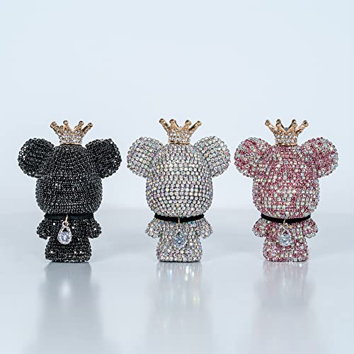Cute Car Accessories, Bling Crystal Bear Car Air Freshener With Vent Clip,Rhinestone Aesthetic Car Decor Interior Decoration (BLACK)