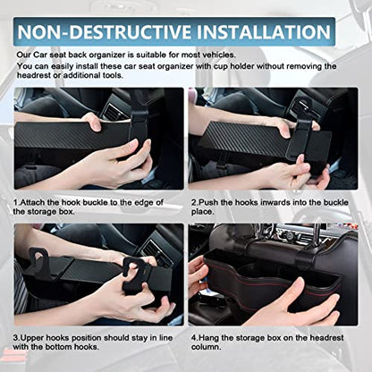 Backseat Car Organizer, Multifunctional Back Seat Car Organizer with Cup Holder and 2 Seat Back Hooks for Snacks, Canned Drinks and Cell Phones - color: #2 PU Leather