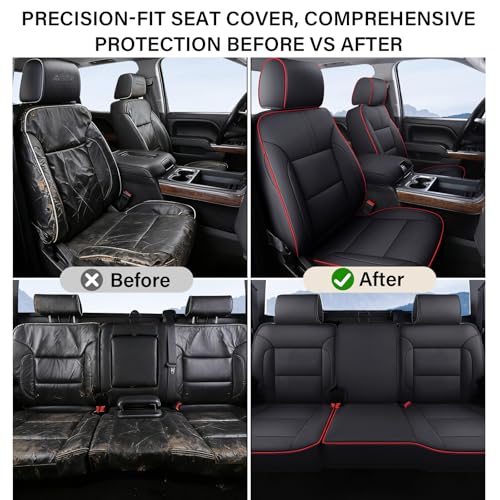 Coverado Chevy Silverado Seat Covers Full Set, Faux Leather Car Seat Covers Fit for 2014-2018 1500, 2015-2019 2500HD 3500HD Chevy Silverado GMC Sierra Crew Double Extended Cab (Red) - color: Red, size: FullSet(2014-2018)