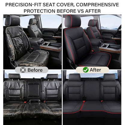 Coverado Chevy Silverado Seat Covers Full Set, Faux Leather Car Seat Covers Fit for 2014-2018 1500, 2015-2019 2500HD 3500HD Chevy Silverado GMC Sierra Crew Double Extended Cab (Red) - color: Red, size: FullSet(2014-2018)