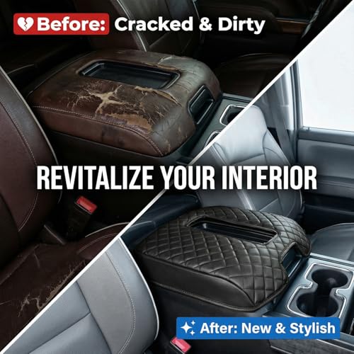 Center Console Cover for 2014-2018 Chevy Silverado/GMC Sierra 1500 2500 3500 and 2015-2019 Tahoe/Yukon/Suburban, Middle Console Armrest Leather Protective Cover (for Bucket Seat Consoles Only)