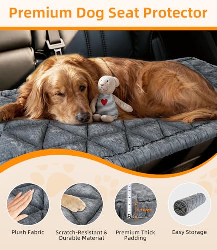 Backseat Pet Bed Mat, Non-Slip Dog Seat Cover with Scratch-Resistant Padding, Dog Bed for Cars, Trucks & SUVs, Universal Fit for Backseat Extenders (Gray) - color: Gray