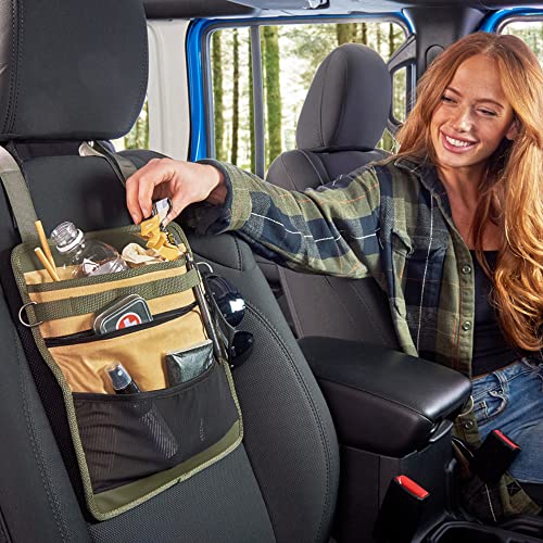 High Road Cotton Canvas Front Seat Organizer and Car Passenger Seat Organizer with Lined Open Bin and 4 Pockets - size: 5-pocket