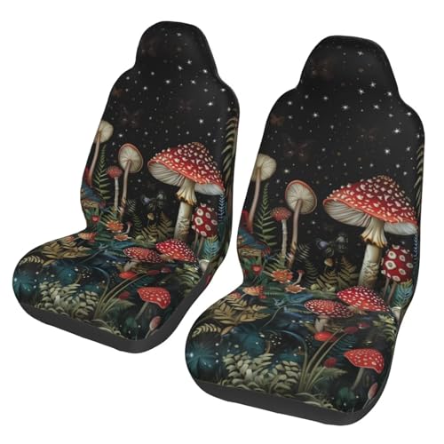 Mushroom Print Car Seat Covers for Front Seats, Green Leaf Front Seat Cover Set Easy Installation Car Accessories Fits Most Car Truck Van and SUV Retro Hippie Mushroom Floral Leaves Covers - color: Mushroom