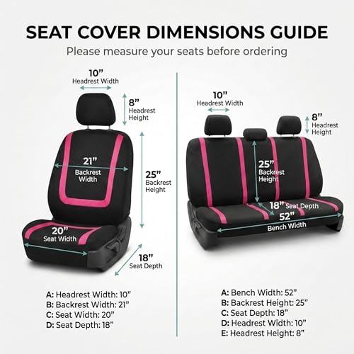 FH Group Full Set Car Seat Covers Unique Flat Cloth, Front Set and Solid Bench Cover with Gift, Easy to Install- Universal Fit for Cars Trucks and SUVs (Pink) - color: pink