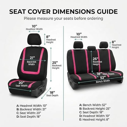 FH Group Full Set Car Seat Covers Unique Flat Cloth, Front Set and Solid Bench Cover with Gift, Easy to Install- Universal Fit for Cars Trucks and SUVs (Pink) - color: pink