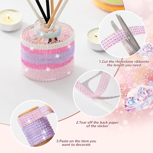 Rhinestone Ribbon Self Adhesive Crystal Rhinestones, 6-Rolls Bedazzling Strips, 6-Yard Rhinestone Strips for DIY Craft, Rhinestones Tape Self Adhesive - color: 6 Colors-2