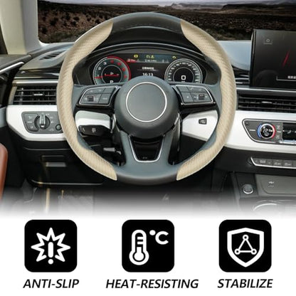2pcs (Khaki) Universal Fit Carbon Fiber Steering Wheel Cover, Anti-Skid Steering Wheel Cover/Segmented Steering Wheel Protector/Car Interior Accessories - color: Khaki