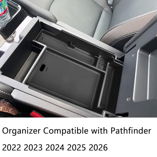 Center Console Organizer Tray Compatible with Nissan Pathfinder Accessories 2022 2023 2024 2025 2026 R53 Interior Secondary Armrest Storage Glove Box Divider ABS Material, Black Trim
