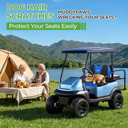 10L0L Golf Cart Seat Covers, Super Comfort Cooler Than Vinyl Seat Cover, Front and Rear Seat Cover for Yamaha EZGO Club Car, No Drilling Breathable Mesh Bench Seat Blanket, Machine Washable - color: Black + Blue, style: Front Seat - For Yamaha & Club Car