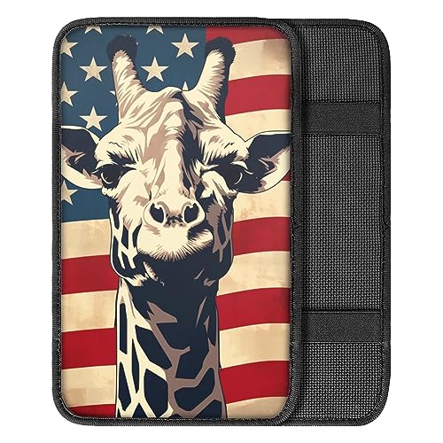 Car Center Console Pad, Universal Waterproof Car Armrest Seat Box Cover, Car Interior Accessories for Most Vehicle SUV Truck Vintage American Flag Griaffe Car Armrest Pad - color: vintage american flag griaffe