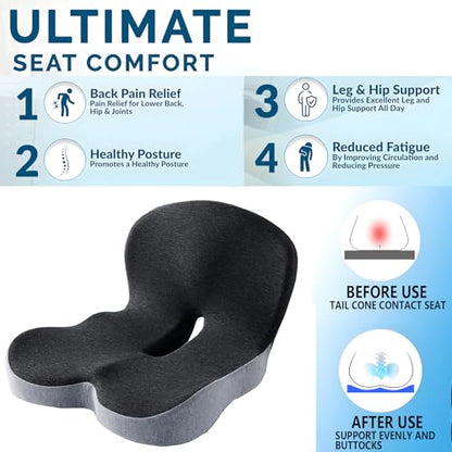 SAMLOO Seat Cushion Memory Foam Pads for Truck Driver Office Chair Cushion Home Chair Cushion Car Non Slip Pad Sitting Ergonomic Cushions for Office Workers Car Drivers (Dark Grey)