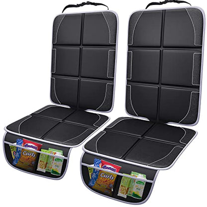Gimars Car Seat Protector, 2 Pack, XL Thicken EPE Cushion Waterproof 600D Fabric Car Seat Cover for Child Car Seat with Nonslip Backing Mesh Pockets for Baby SUV Sedan Truck Leather Seats, Black-Gray - color: B-2PACK