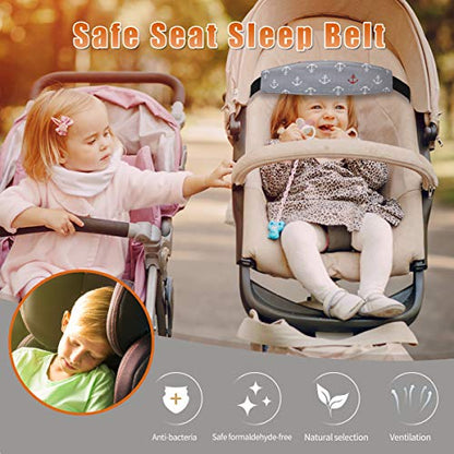 Carseat Head Support,Car seat Straps Pillow Support Ban,Stroller Neck Relief Strap Headrest,Slumber Sling Sleep Positioner (Gery Clouds+Anchor) - color: Gery-3