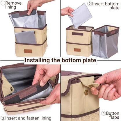 Car Trash Can [Touring Edition] - Removable Liner - 100% Leakproof, Odor Control Lid, Hanging Garbage Bin for SUV, Truck, Car (2 Gal, Beige)