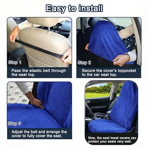 Car Seat Towel Cover, 2pcs Universal Front Seat Protector for Cars, SUVs and Trucks, Sweat Towel Car Seat Cover for Gym, Yoga, Swimming, Pets and Family Travel, Blue