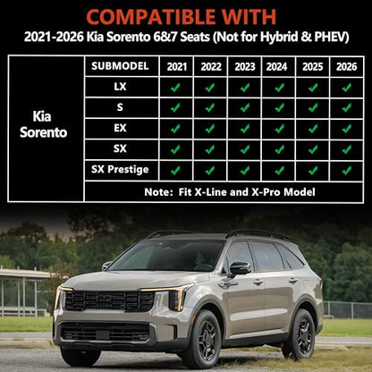 KARPAL Floor Mats for 2021-2026 Kia Sorento LX/S/EX/SX 6&7 Seats (Not Fit Hybrid & PHEV), All Weather TPE Custom Fit Floor Liners Car Mats Kia Sorento Accessories, 1st & 2nd & 3rd Row & Trunk Mat - style: 2021-2026 | For Kia Sorento | Combo Set