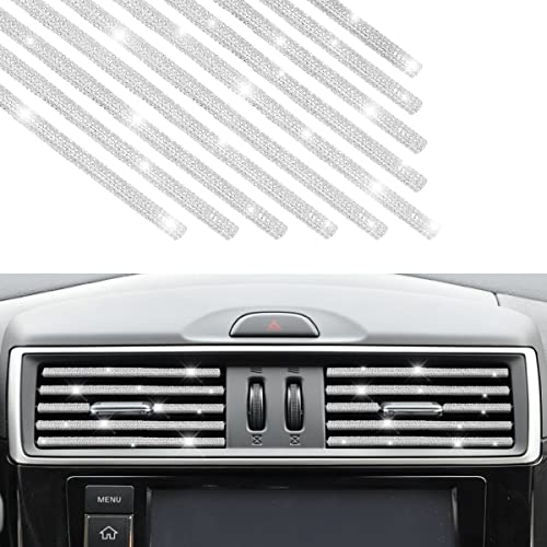 10 PCS Bling Car Air Vent Outlet Trim, Rhinestone Air Conditioner Decoration Strip for Vent Outlet, Universal Bendable Trim Interior Accessories for Most Air Vent Outlet (White) - color: White