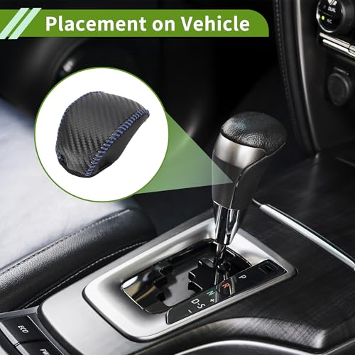 Gear Shift Knob Cover for Toyota RAV4 2019-2024 Anti-Slip Black Carbon Fiber Blue Faux Leather 1 Pc Stick Shifting Handle Protector