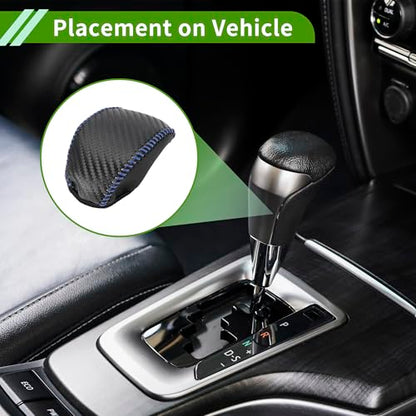 Gear Shift Knob Cover for Toyota RAV4 2019-2024 Anti-Slip Black Carbon Fiber Blue Faux Leather 1 Pc Stick Shifting Handle Protector