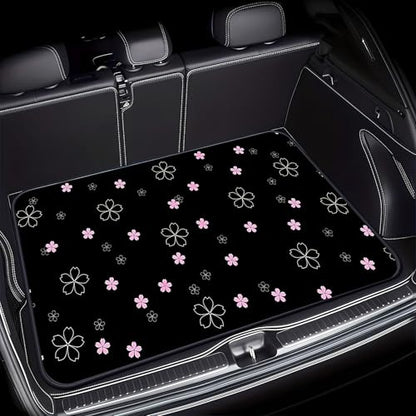 Universal Car Trunk Mat 29" x 39", Pink Simple Flowers All Weather Trunk Protection Cargo Liner, Durable Cargo Mat Rear Trunk Liner,Stylish Vehicle Interior Accessories Suitable for Most Car Models - color: Pink Simple Flowers