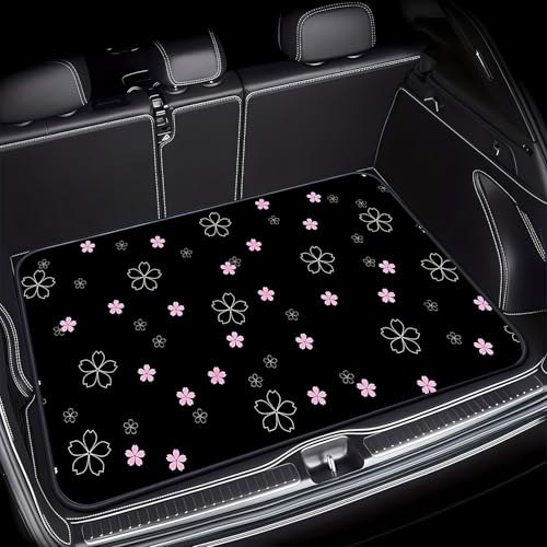 Universal Car Trunk Mat 29" x 39", Pink Simple Flowers All Weather Trunk Protection Cargo Liner, Durable Cargo Mat Rear Trunk Liner,Stylish Vehicle Interior Accessories Suitable for Most Car Models - color: Pink Simple Flowers