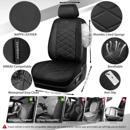 CAR PASS Memory Foam Leather Front Seat Covers, Perforated Nappa Leather Car Seat Covers Front Seats, Universal Fit for Cars, SUV, Trucks, Luxury Comfort Breathable, Thick 3D Foam Leather All Black