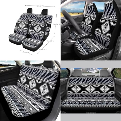Wanyint Car Seat Covers Set 14 Pack, with Steering Wheel Safe Belt Pads Handbrake Set Coasters Garbage Container Rear View Mirror Center Console Cover Auto Accessories, Aztec Navajo Zebra Print - color: Aztec Navajo Zebra Print