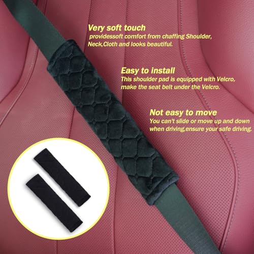 WJS 2 Pack Soft Auto Seat Belt Cover Seatbelt Shoulder Pad for a More Comfortable Driving Compatible with All Cars and Backpack (Black) - color: Black