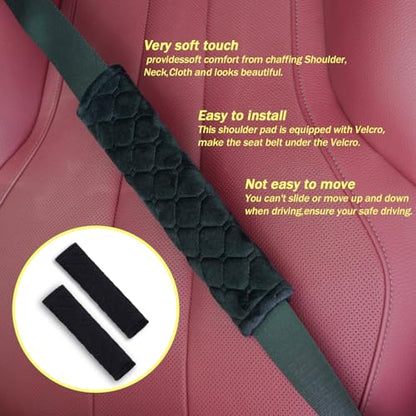 WJS 2 Pack Soft Auto Seat Belt Cover Seatbelt Shoulder Pad for a More Comfortable Driving Compatible with All Cars and Backpack (Black) - color: Black
