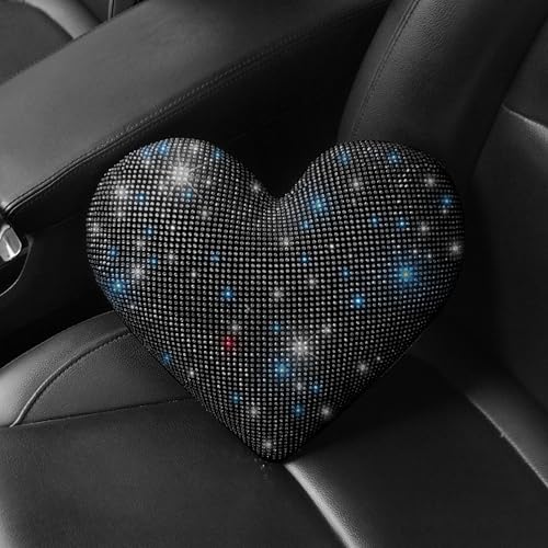 Car Headrest Neck Pillows Rhinestone Automobile Headrest Cover Car Headrest Neck Pillow for Driving with Bling Bling Crystal Car Accessories for Women, Girls and Ladies Black 2 Pieces - color: Black 2pcs