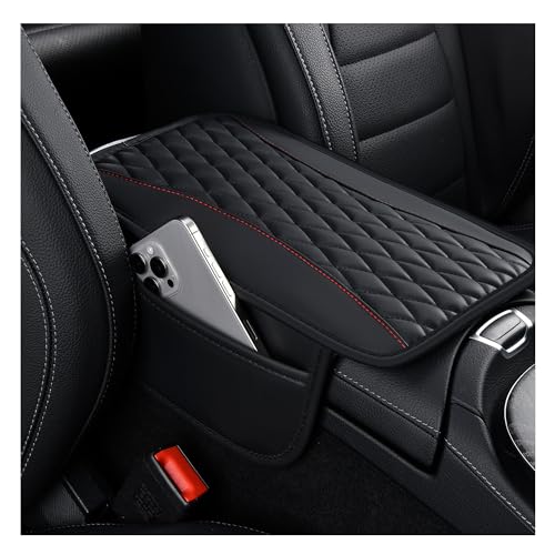 IHOTDER Patchwork Leather Center Console Covers for Cars,Upgraded Arm Rest Cover for Car with Side Storage Pocket for Car Seat Organizer,Middle Console Cover Stylish Car Decoration (Black) - color: Black