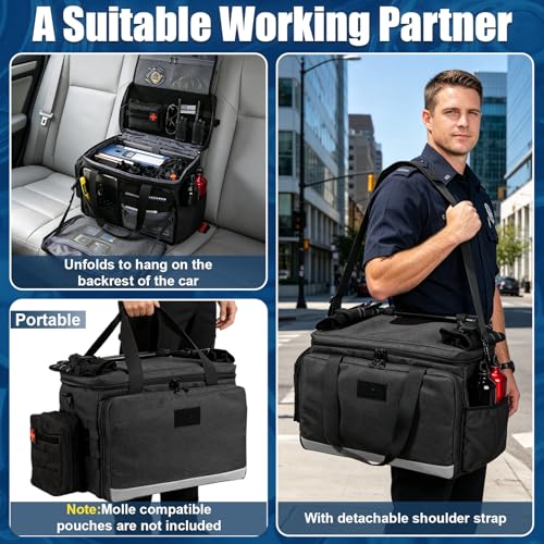 Patrol Bag Law Enforcement, Police Gear Bag for Car Front Seat Organizer Tactical Officer Duty Bags, Police Duty Bag for Passenger Seat, Multiple Compartment Molle Webbing Removable Shoulder Strap