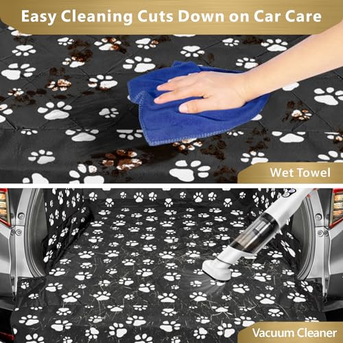 F-color SUV Cargo Liner for Dogs - Waterproof Pet Cargo Liner with Side Flaps, Comfort Dog Cargo Cover with Bumper Flap, Scratchproof Non-Slip Large for Full-Size SUVs Vans, 55 x 93 Inch, Paw - color: Paw, size: Large Extended (With Flaps) 93"