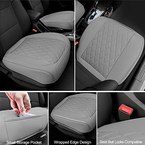 2 Pack PU Leather Front Car Seat Cover Bottom Car Seat, Anti-Slip and Full Wrap Driver Car Seat Protectors with Storage Pocket, Luxury Waterproof Bottom Auto Seat Cushion Pad for Most Vehicles(Gray) - color: gray-2pcs