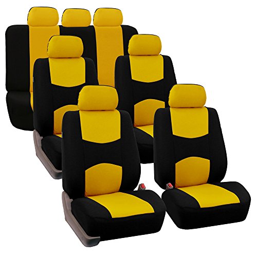 FH Group Flat Cloth Full Set Car Seat Covers Three Row 7 Seater - Universal Fit for Cars, Trucks & SUVs Yellow - color: Yellow