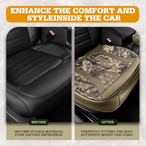 Mossy Oak Car Seat Cover, Luxury Faux Leather Front Bottom Seat Cushion Cover, Universal Anti-Slip with Wrap-Around Design and Storage Bags, Suitable for Most Vehicles - Beige Color 1 Piece - color: Beige